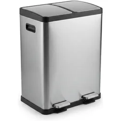 Relaxdays Mülleimer 2 x 30 Liter, Abfalleimer, Silber, Schwarz