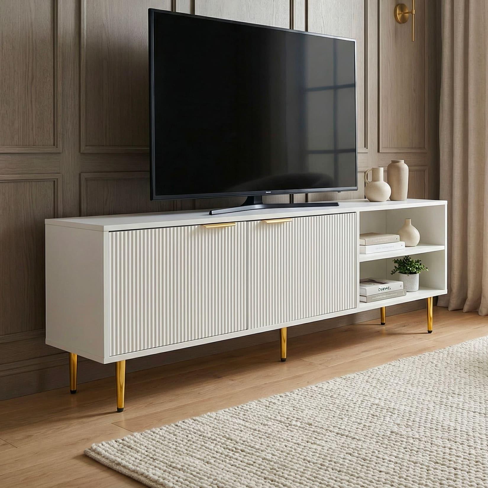 Lowboard 150cm TV Kommode Schrank Weiß Türen Fernsehkommode Fernsehunterschrank