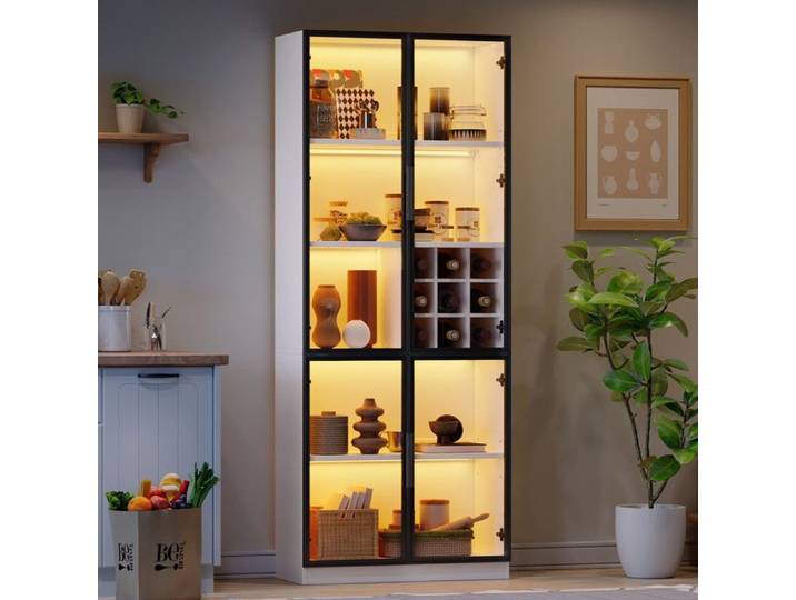 Vitrine avec LED 80x35x200cm vitrine en verre avec portes armoire haute bibliothèque vitrine sur pied armoire avec portes doubles