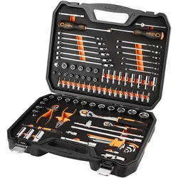 Topex, Steckschlüssel + Stecknuss, Zestaw narzędzi Neo Tools Zestaw kluczy nasadowych 1/2", 1/4", 95 szt., CrV, pianka EVA NEO TOOLS