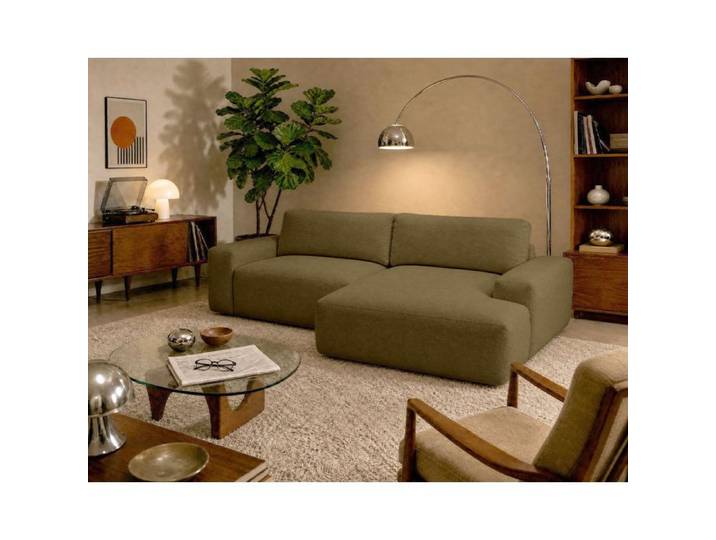Tama - Canapé d'angle droit 4 places convertible avec coffre en tissu - Vert