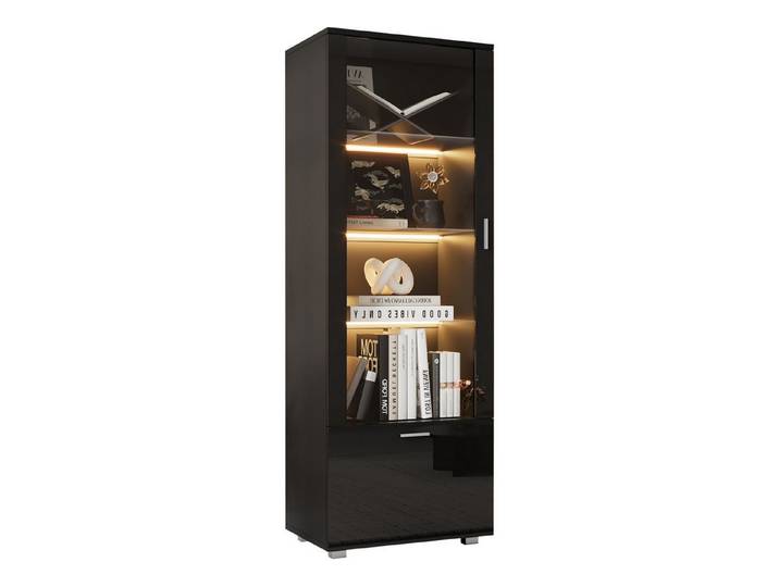 SeedWave Vitrine LED Acrylglas-Vitrinenschrank in hochglänzendem Schwarz mit 5 Fächern Einstellbare Licht-Farbe/Helligkeit/Modi, 3 gehärtete Glasregale
