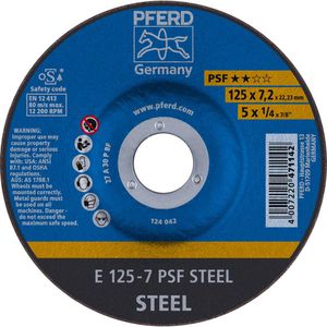 PFERD-TOOLS Schruppscheibe E 125-7 PSF STEEL, 69298071, 125 x 7,2mm, gekröpft, 5 Stück