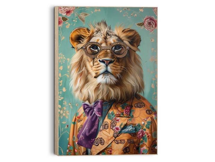 Wandbild REINDERS Dandy Lion Portrait , bunt (farbe bild(er): mehrfarbig), B:90cm H:60cm T:3cm, Bilder, Wandbild, Wohnzimmer - Kostüm - Mehrfarbig - MDF - Tiere - 90x60 cm