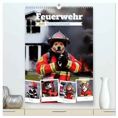 Feuerwehr - Tierischer Feuerwehrkalender (hochwertiger Premium Wandkalender 2027 DIN A2 hoch), Kunstdruck in Hochglanz
