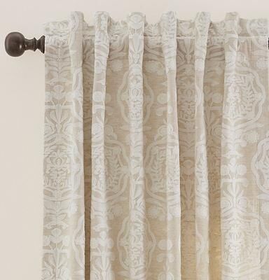 "Elsbeth Crewel Embroidered Drapery Panel - Natural - 50"" x 96"" - Ballard Designs"
