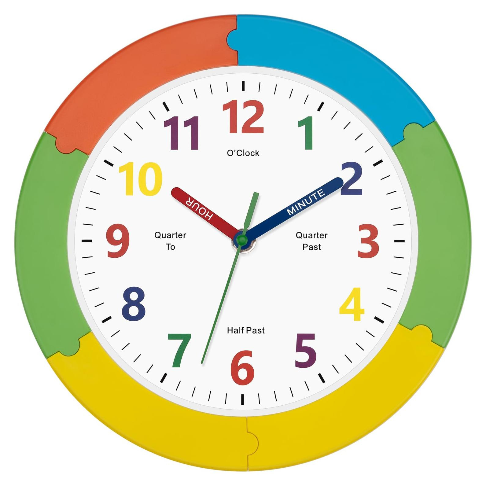 Dripio Kinderklok voor aan de muur, kleurrijk en stil, Diameter: 25 cm