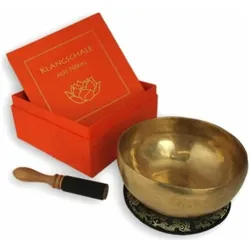 Klangschale in terracotta Geschenkbox L mit Lotus-Aufdruck und Zubehör, Sachbücher