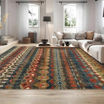 Garvee Boho Geo Low Pile Foldable Area Rug