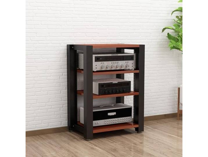 Verstellbares AV Rack 2/3/4/5 Ebenen, Verstärkerständer aus Stahl und Holz Verstellbare Fachböden, AV Geräte Rack, Verstärkerständer, Audio Rack, Stahl-Holz-Konstruktion, Mehrstufige Ablage