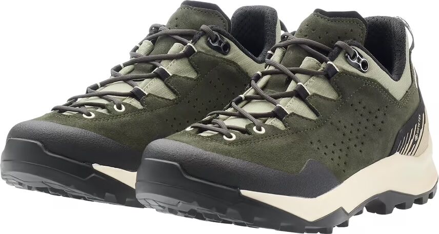 Wanderschuh LOWA "LOWA EXPLORER GORE-TEX LO WS", Damen, Gr. 38, dunkelgrün, panna, Leder, Textil, Schuhe Wanderschuh, wasserdicht dank Gore-Tex Membrane, mit Vibram Sohle dunkelgrün, panna 38