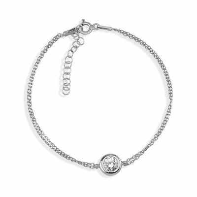 Armband DKENIZ "925/- Sterling Silber Solitär", silber (silber, weiß), Armbänder, Damen, 17cm + 3cm, Silber 925 (Sterlingsilber), glänzend, Armband