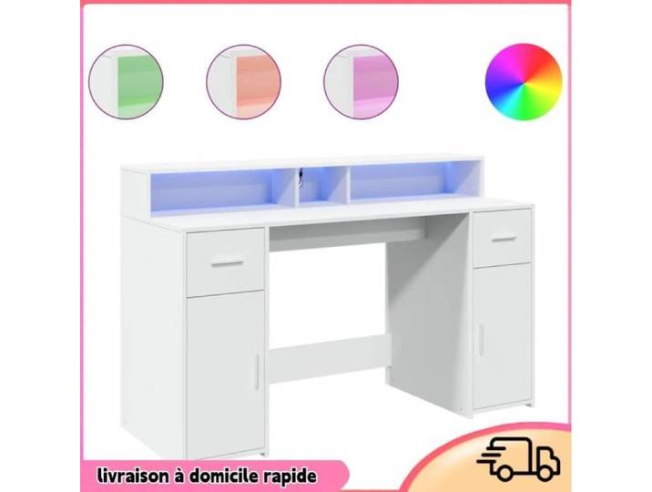 Cocosity Bureau avec lumières LED blanc 140x55x91 cm bois d'ingénierie - 7894202891459