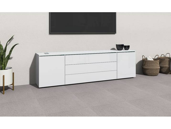 Lowboard BORCHARDT MÖBEL San Diego , weiss (weiß hochglanz), Sideboards, Lowboard, Breite 200 cm