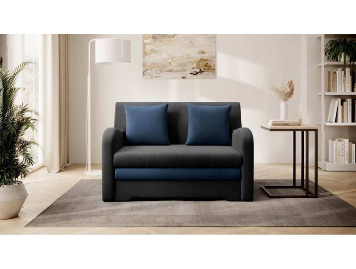 Designer Sofa Arian mit Schlaffunktion und Stauraum - Schwarz-Blau - Luxusbetten24