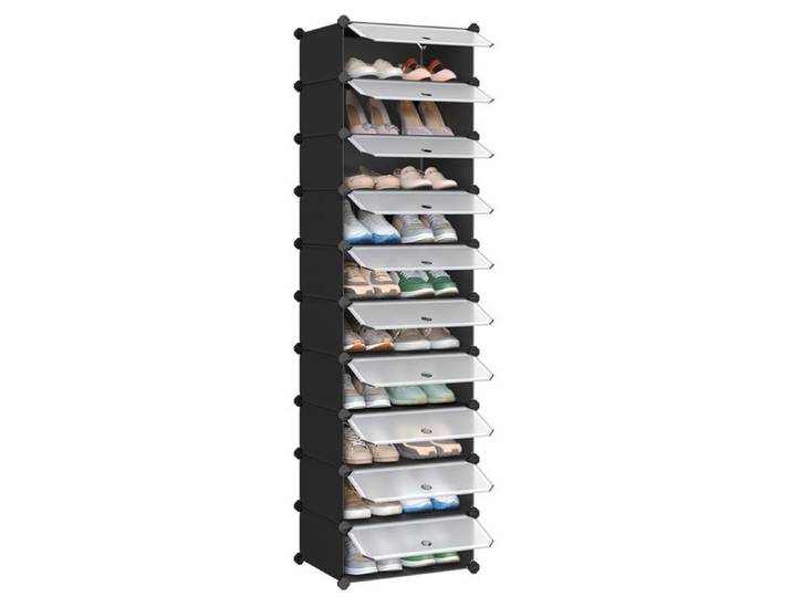 Meuble à Chaussures avec 10 Compartiments Rectangulaires pour 20 Paires Étagère Modulable en Boîte à Noir N MEUBLE A CHAUSSURES