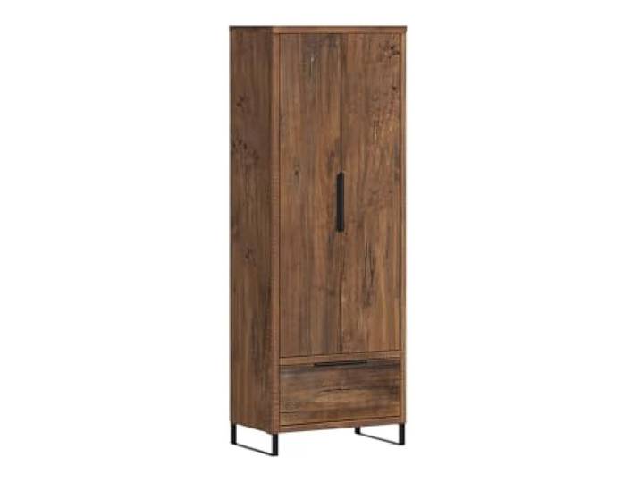 Woodkings Kleiderschrank Sydney Holzschrank 65x180x41cm Holz rustikal Pinie braun Schrank für Schlafzimmer Flur Garderobe Schmal mit Kleiderstange Schublade Ablagefach