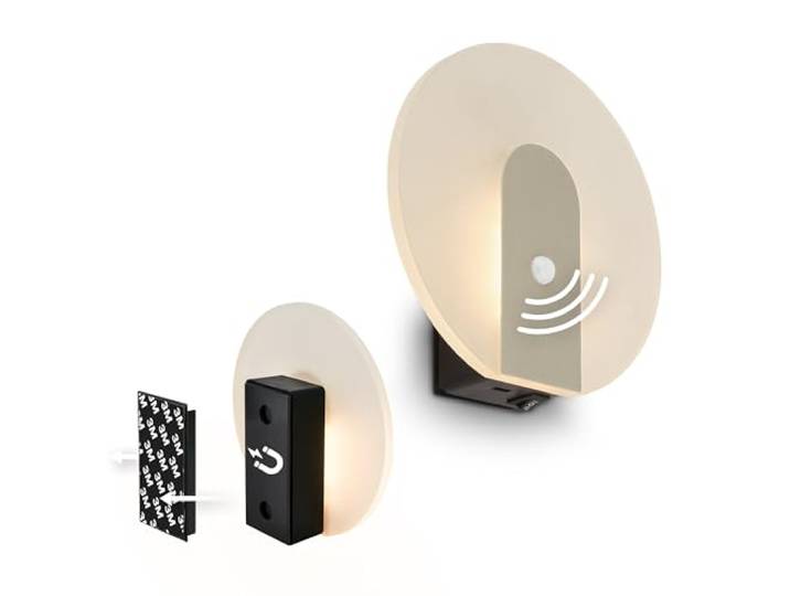 BRILONER Sticklights - LED Wandleuchte ohne Stromanschluss und ohne Bohren mit Bewegungsmelder, Akku, magnetisch abnehmbar, Wandlampe zum Kleben, Leselampe, Flurlampe, 15x3,7x14,7 cm, Nickel-matt