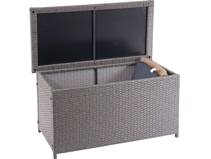 Poly-Rattan Kissenbox HWC-D88, Gartentruhe Auflagenbox Truhe - Basic grau, 51x115x59cm 250l
