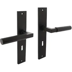 Intersteel, Türgriff + Türgarnitur, Langschildschildgarnitur Baustil Zamak F71 schwarz BB 72 mm DIN links / rechts