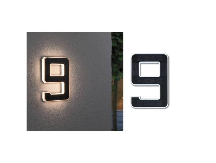 Paulmann LED-Solar-Hausnummer 9 Solar-Hausnummer, schwarz, Kunststoff, Modern