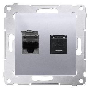 Kontakt Kontaktas su Simonu Lizdas kompiuteriu SIMON54 dvigubą 2xRJ45 kat.6 su sidabrine mat - D62.01/43 dia (UTP, CAT6) (D62.01/43)