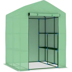 Helloshop26 - Gewächshauszelt für Pflanzen Blumen und Gemüse mit Stahlregalen 143 x 143 x 195 cm grün 02_0044648