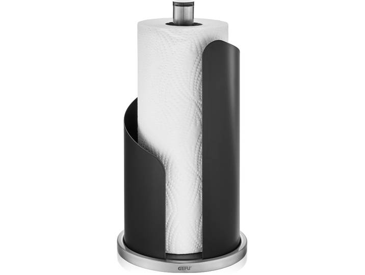 Küchenrollenhalter GEFU CURVE , grau (schwarz, edelstahlfarben), H:30cm Ø:15,6cm, Edelstahl, Stahlblech, Küchenrollenhalter, Küchenrollenhalter, Stahlblech/Edelstahl, Topseller