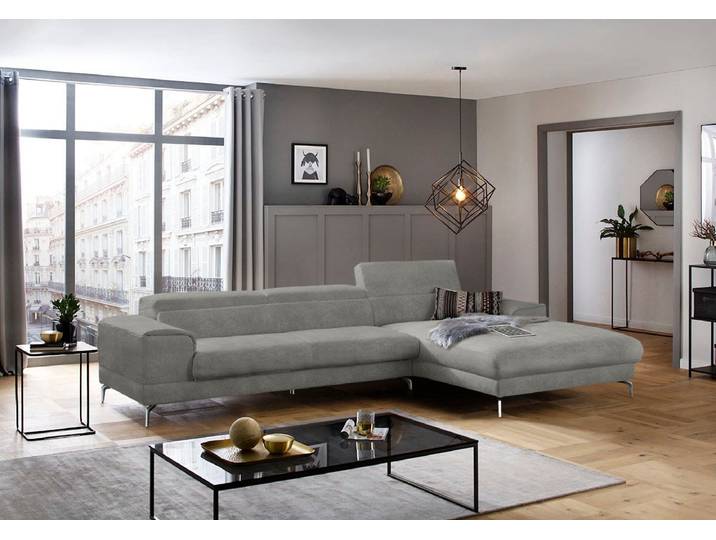 Ecksofa, 343x193 cm, Chenille, Grau, Kopfteilverstellung, Modern, W.SCHILLIG