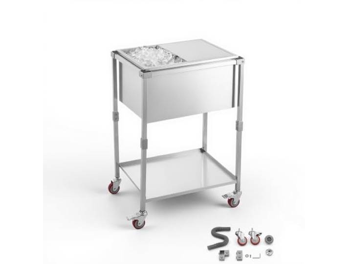 VEVOR Glacière à roulettes 42\,4 L Refroidisseur de Boissons Mobile en INOX\, pour Terrasse Restaurant Fête\, Isolation Longue Durée sans Électricité\, Desserte-glacière Passive Extérieur\, Kit de Vidange