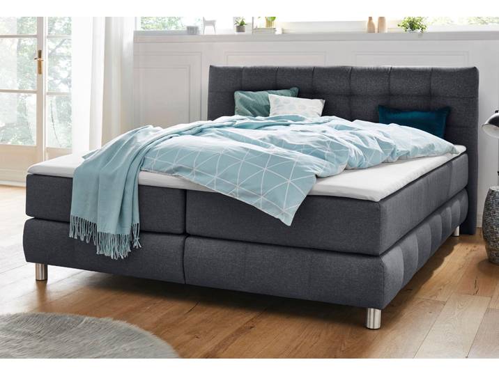 Boxspringbett, Struktur, Anthrazit, 200×220 cm, 7-Zonen-Tonnentaschenfederkern, Modern, andas