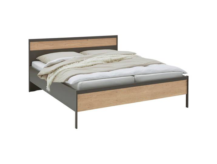 Dieter Knoll Bett, Anthrazit, Eiche, Holz, Eiche, teilmassiv, 180x200 cm, ISO 9001, Made in Germany, Schlafzimmer, Betten, Doppelbetten
