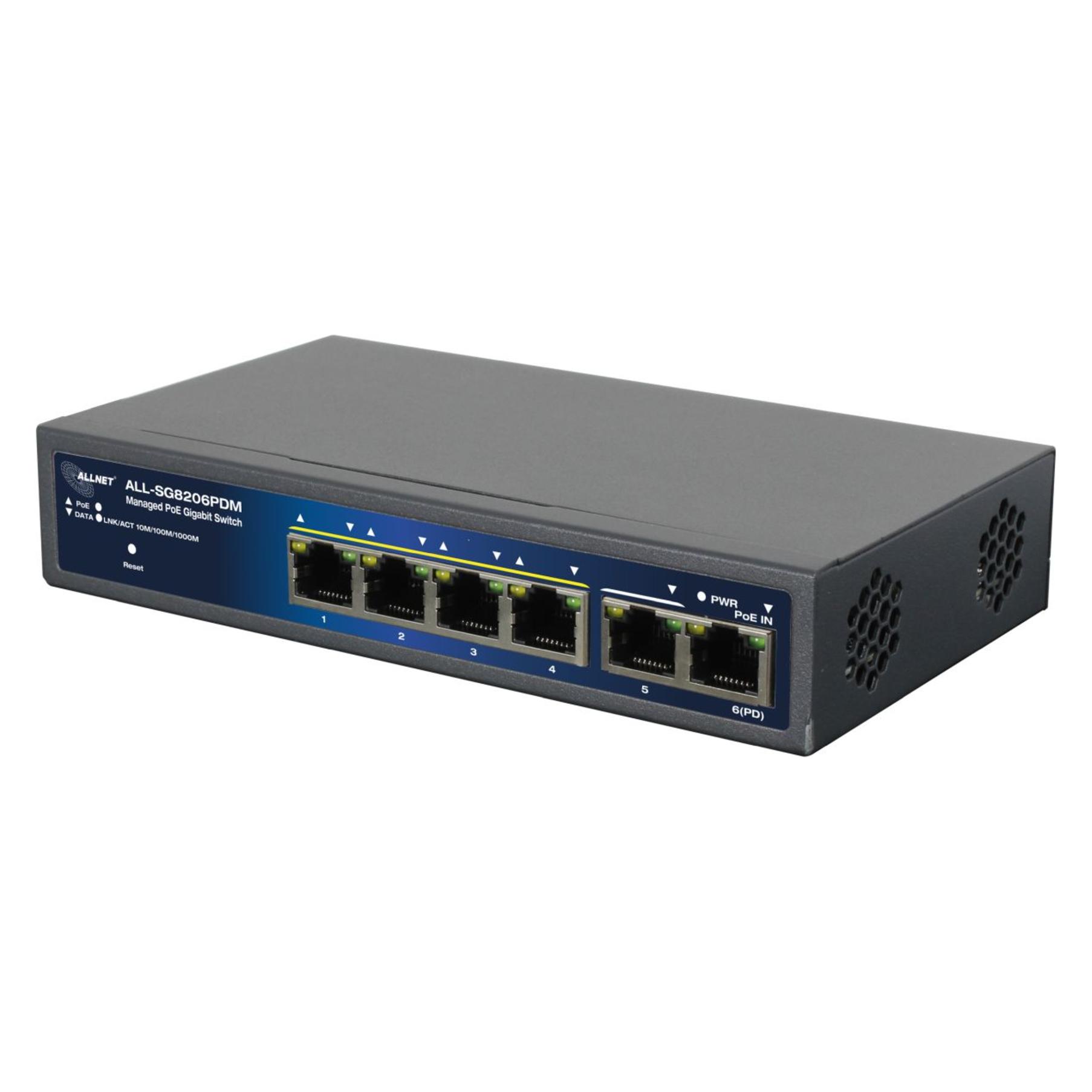 Allnet Switch smart managed 6 Port Gigabit 95W / 4x PoE / 1x Gigabit / 1x PoE 90W BT In / "ALL-SG82 (6 Ports) (ALL-SG8206PDM)