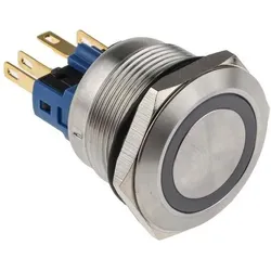RS PRO Switch Pushbutton Stainless Blue ring, Schalter + Taster, Blau
