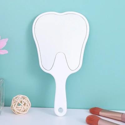 Uplift Picks Cute Tooth Shaped Handheld Mirror Portable Dental Makeup Beauty Mirror With Handle white