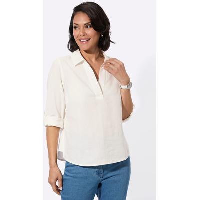 Flanellbluse CASUAL LOOKS, Damen, Gr. 44, beige (ecru), 100% Baumwolle, unifarben, V-Ausschnitt, Blusen