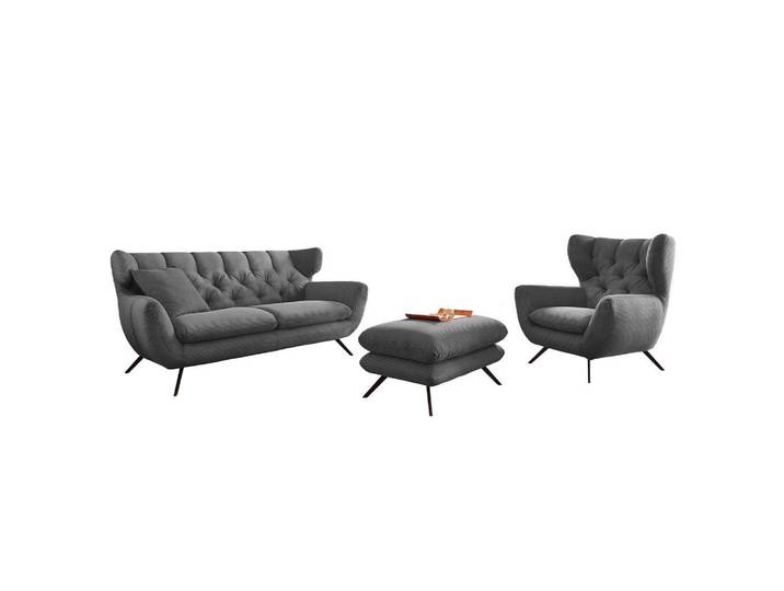 Kawola Sitzgruppe Charme Grau Cord, Textil, 225x94x95 cm, Wohnzimmer, Sofas & Couches, Sitzgarnituren