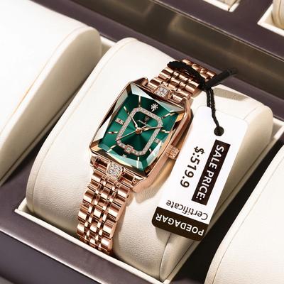 Inspire Select POEDAGAR Luxury Waterproof Rectangle Women's Quartz Watch With Calendar rosegold Blue