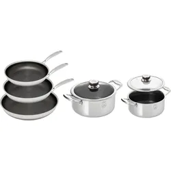 Pfannen-Set HENSSLERS, grau (edelstahlfarben), Ø:28cm, Pfannen, 3-Schicht Material, Wabenstruktur und Antihaftbeschichtung, Induktion