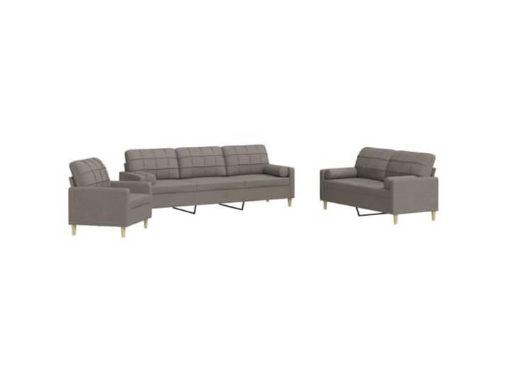 GHVBNMF 3-tlg Sofagarnitur Stoffsofa Set mit Kissen Taupe Metall Elegantes Sitzgruppe Ensemble aus Stoff und Metall fuer Wohnzimmer und Lounge, inklusive vier passenden Kissen.