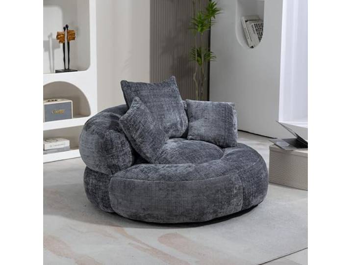 okwish Schlafsofa mit 3 Kissen, Ecksofa Lazy Sofa Indoor & Outdoor Sitzsack Relaxsessel für Schlafzimmer, Büro, Posterstuhl, Chenille-Stoff, Grau