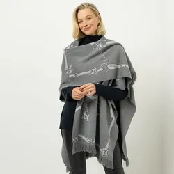SCHIFFHAUER MUNICH® Poncho offene Front gemustert mit Fransen