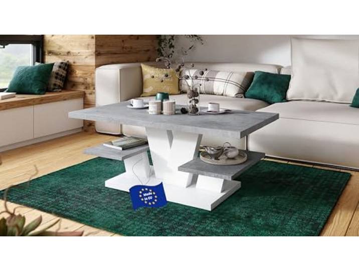 designimpex Viva Couchtisch Beton - Weiß matt 110x60cm eckig Couch Table Ablage Stubentisch Living Room Table Moderne Tische Wohnzimmertisch Beistelltisch Sofa Tisch Wohnzimmer