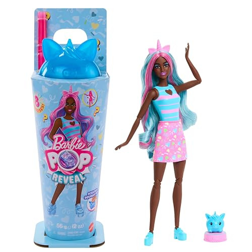 Barbie Pop Reveal Series Shakes Doll & Accessoires Set met Geurende Eenhoorn en 8 Verrassingen JCN86