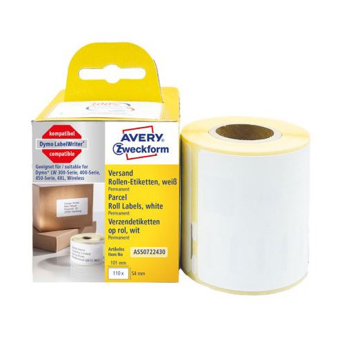 AVERY Zweckform Etikettenrolle für Etikettendrucker ASS0722430 weiß, 101,0 x 54,0 mm, 1 x 110 Etiketten