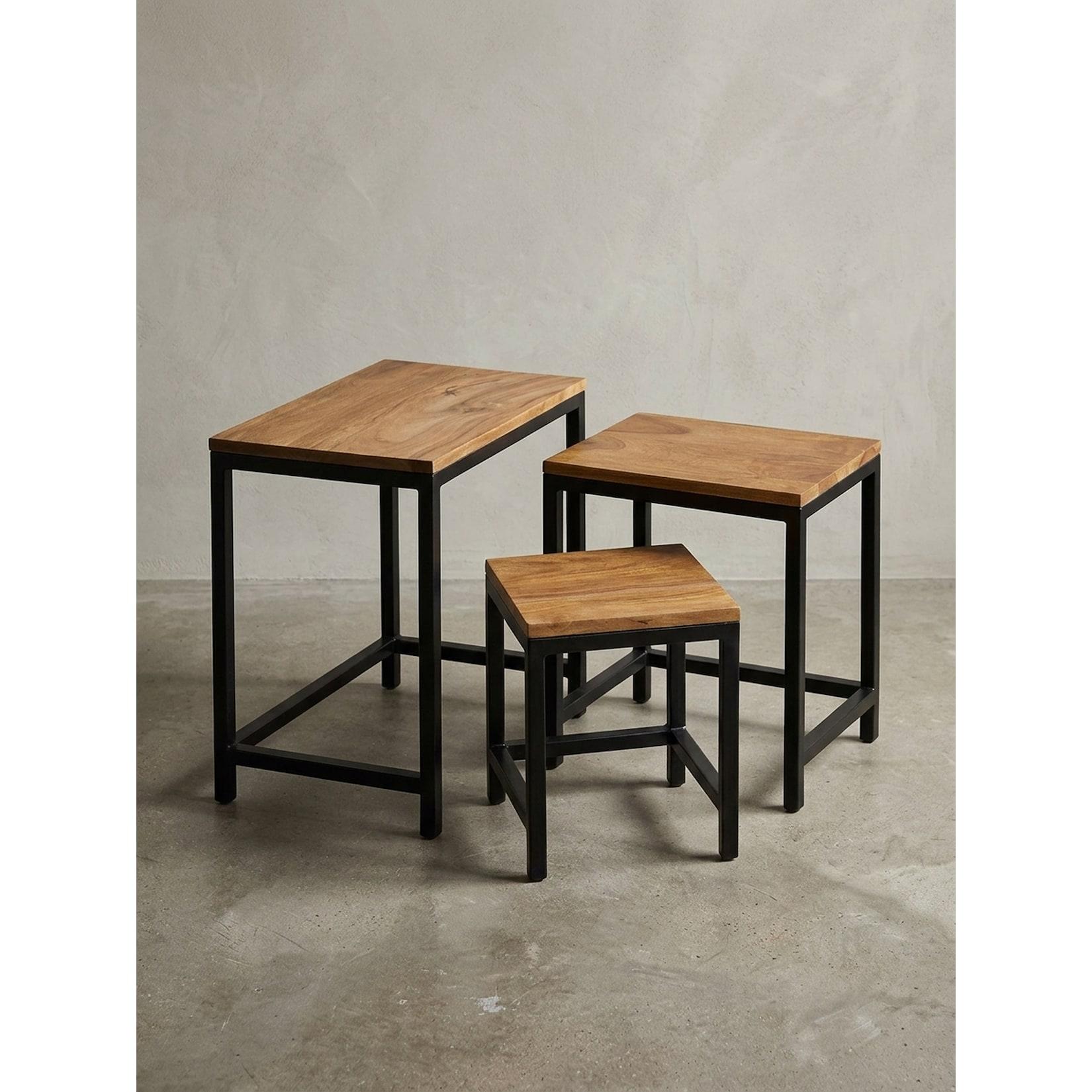 Beistelltisch Set – 3-teilig Massivholz Metallbeine Braun