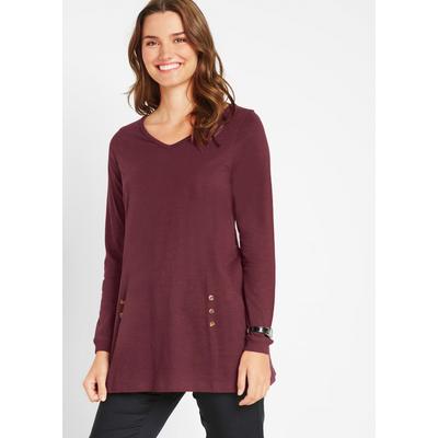 Longshirt BONPRIX, Damen, Gr. 48/50 (XL), rot (ahornrot), Obermaterial: 100% Baumwolle, A-Linie, Shirts Longshirt, A-Linie, mit dekorativen Knöpfen, aus Baumwolle, Casual Stil