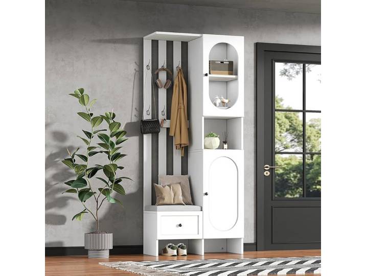 Ensemble porte-manteau mural compact moderne avec banc à chaussures porte-manteau élégant pour couloir entrée meuble de couloir