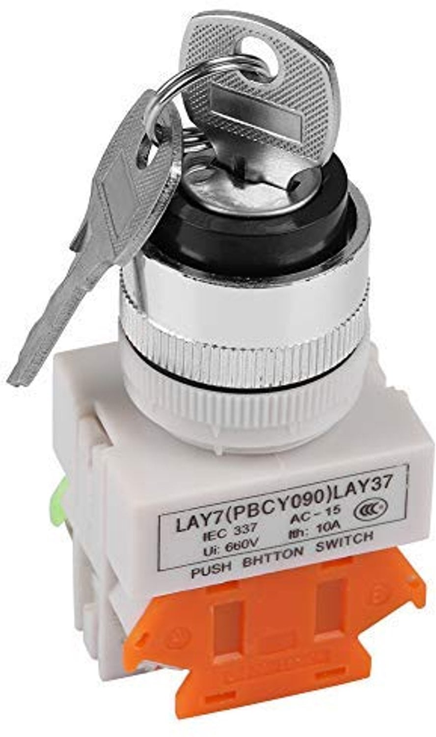 Sleutelschakelaar LAY37-11Y/21 met 2 standen en 2 sleutels, vlamvertragend kunststof, 22 mm montage