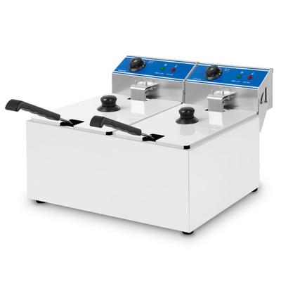 VERTES Friteuse Fritteuse Fritöse Edelstahl 2x 8L (2x 2,8KW, 230V, Kaltzonenprinzip, Temperatur Stufenlos Regulierbar 60-200°C, 2 Frittierkörbe)